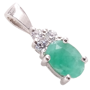 SAFO  Srebrny wisiorek ze szmaragdem mały owal cyrkonie 0,4 ct.  