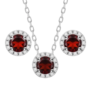 FUNK RED Komplet biżuterii naszyjnik kolczyki granat małe sztyft 2,5  ct.