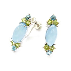 BŁĘKITNA LAGUNA Złote Kolczyki z niebieskim chalcedonem 4,7 ct