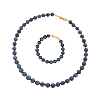 LAMAR NOIR Komplet naszyjnik bransoletka czarne perły naturalne