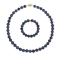 TAHA Komplet naszyjnik bransoletka czarne perły naturalne 10 mm