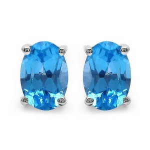 ASTA 8 Srebrne kolczyki  swiss blue topaz owal sztyft 2 ct.